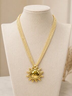 New mayamar 24kt Gold dipped Sunburst Pendant mesh chain necklace